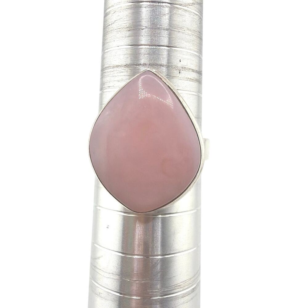 Large Cushion Cut Rose Quartz Sterling Silver Artisan Statement Ring Size 9 5